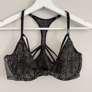 Victorias Secret Very Sexy Unlined Demi Bra Black Lace Racerback Front Close 36C
